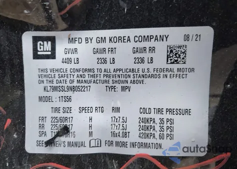 2022 Chevrolet Trailblazer Awd Activ from USA, damaged, VIN KL79MSSL9NB052217